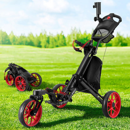 Everfit Foldable Golf Buggy Trolley – Swivel Wheel Cart with Umbrella & Bottle Holder