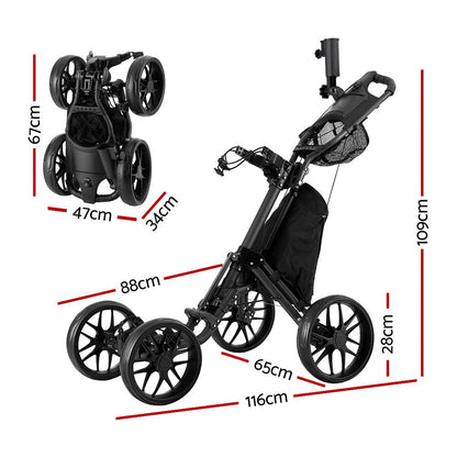 Everfit Foldable Golf Buggy – Lightweight Trolley Cart with Wheels, Umbrella & Bottle Holder