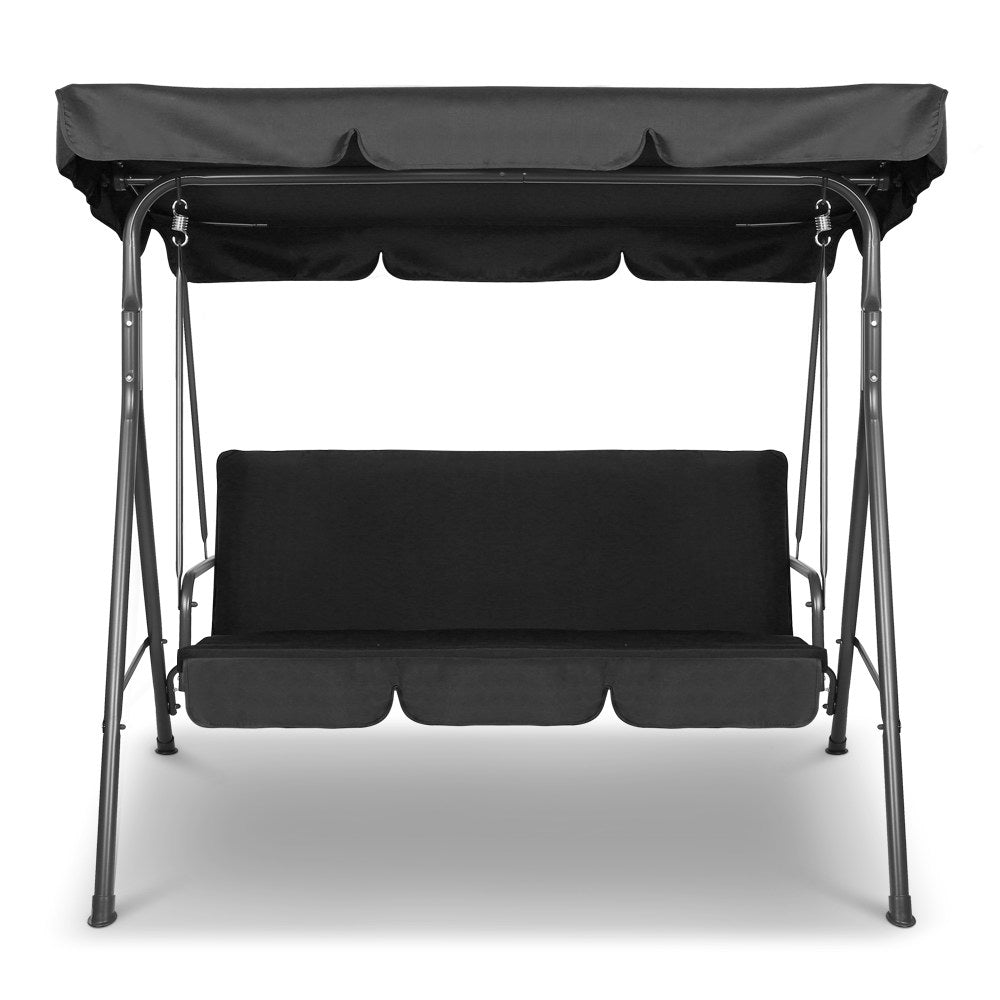 Gardeon 3-Seater Outdoor Swing Chair – Black Garden Bench with Canopy