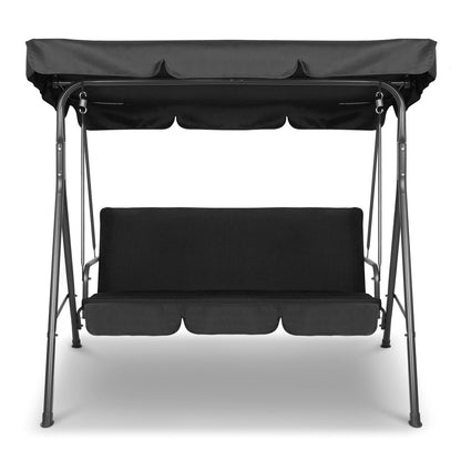 Gardeon 3-Seater Outdoor Swing Chair – Black Garden Bench with Canopy