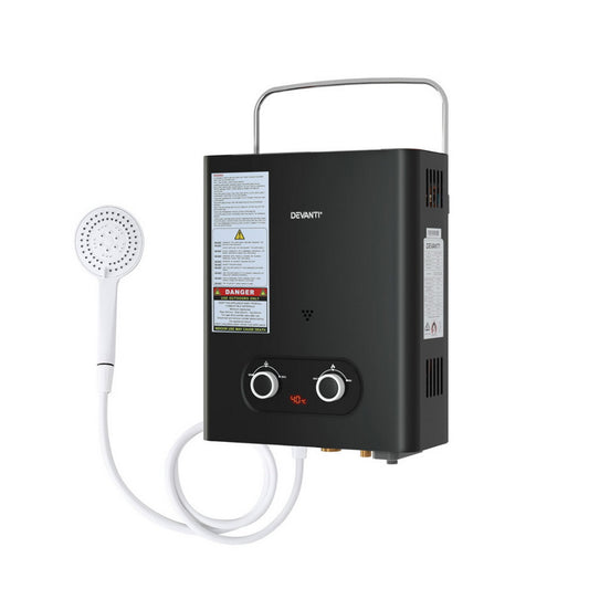 Devanti Portable LPG Gas Water Heater – Outdoor Hot Water System (Black)