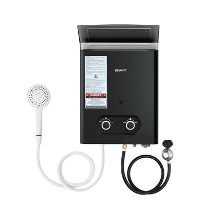 Devanti Portable LPG Gas Water Heater – Outdoor Hot Water System (Black)
