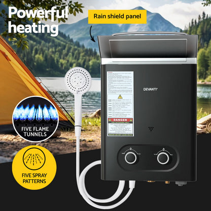 Devanti Portable LPG Gas Water Heater – Outdoor Hot Water System (Black)