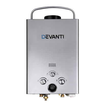 Devanti 8L/Min Portable Gas Water Heater – LPG Hot Water System for Camping & Outdoor (Grey)