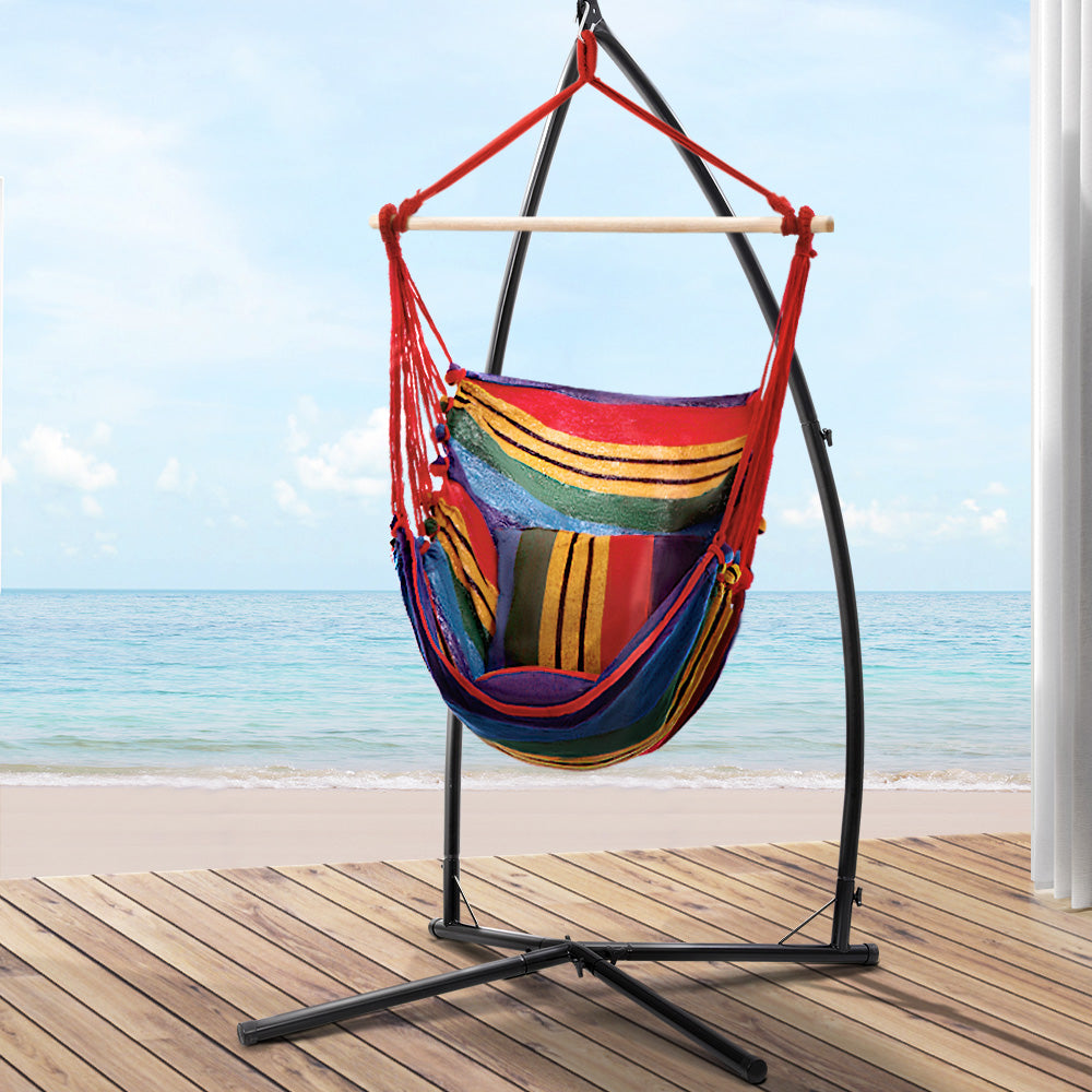 Gardeon Rainbow Hammock Chair – Outdoor Hanging Seat with Steel Stand for Camping