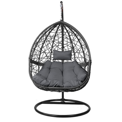 Gardeon Outdoor Egg Swing Chair – Grey Wicker Rattan Pod with Stand & Cushion