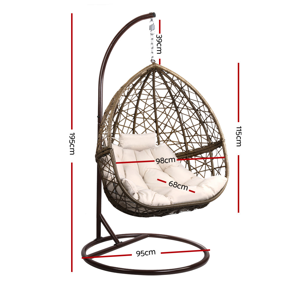 Gardeon Outdoor Egg Swing Chair – Latte Wicker Rattan Pod with Cushion & Stand