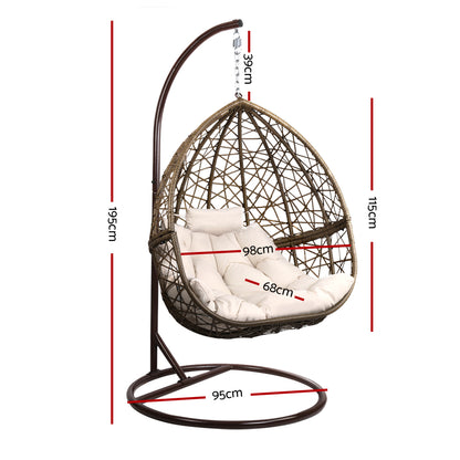 Gardeon Outdoor Egg Swing Chair – Latte Wicker Rattan Pod with Cushion & Stand