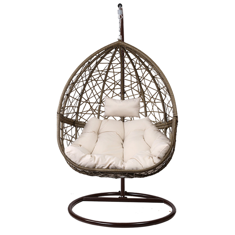 Gardeon Outdoor Egg Swing Chair – Latte Wicker Rattan Pod with Cushion & Stand