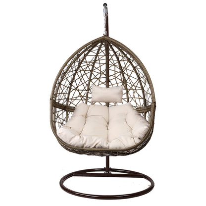 Gardeon Outdoor Egg Swing Chair – Latte Wicker Rattan Pod with Cushion & Stand