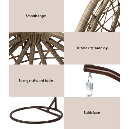 Gardeon Outdoor Egg Swing Chair – Latte Wicker Rattan Pod with Cushion & Stand