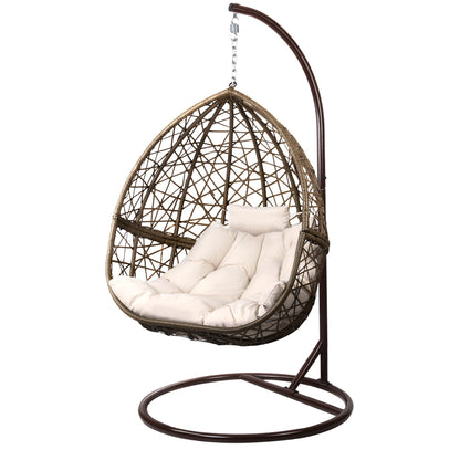 Gardeon Outdoor Egg Swing Chair – Latte Wicker Rattan Pod with Cushion & Stand