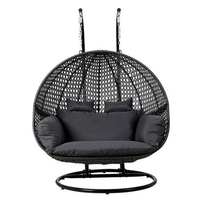 Gardeon 2-Person Hanging Egg Swing Chair – Grey Wicker Pod with Cushion for Outdoor Use