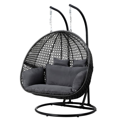 Gardeon 2-Person Hanging Egg Swing Chair – Grey Wicker Pod with Cushion for Outdoor Use