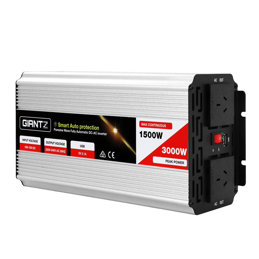 Giantz 1500W Pure Sine Wave Inverter – DC to AC Power Converter for Off-Grid Use