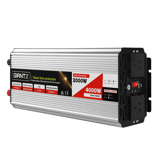 Giantz 2000W/4000W Pure Sine Wave Power Inverter – 12V to 240V for Camping, Boat, Caravan