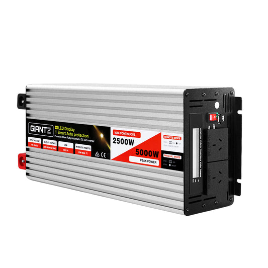 Giantz 2500W/5000W Pure Sine Wave Inverter – 12V to 240V Power Converter for Camping, Car & Boat