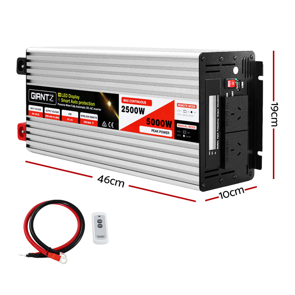 Giantz 2500W/5000W Pure Sine Wave Inverter – 12V to 240V Power Converter for Camping, Car & Boat