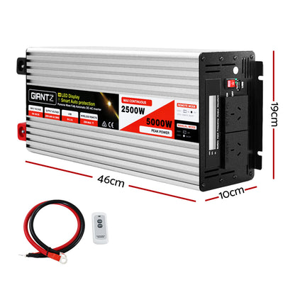 Giantz 2500W/5000W Pure Sine Wave Inverter – 12V to 240V Power Converter for Camping, Car & Boat