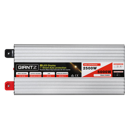 Giantz 2500W/5000W Pure Sine Wave Inverter – 12V to 240V Power Converter for Camping, Car & Boat