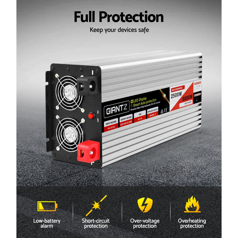 Giantz 2500W/5000W Pure Sine Wave Inverter – 12V to 240V Power Converter for Camping, Car & Boat