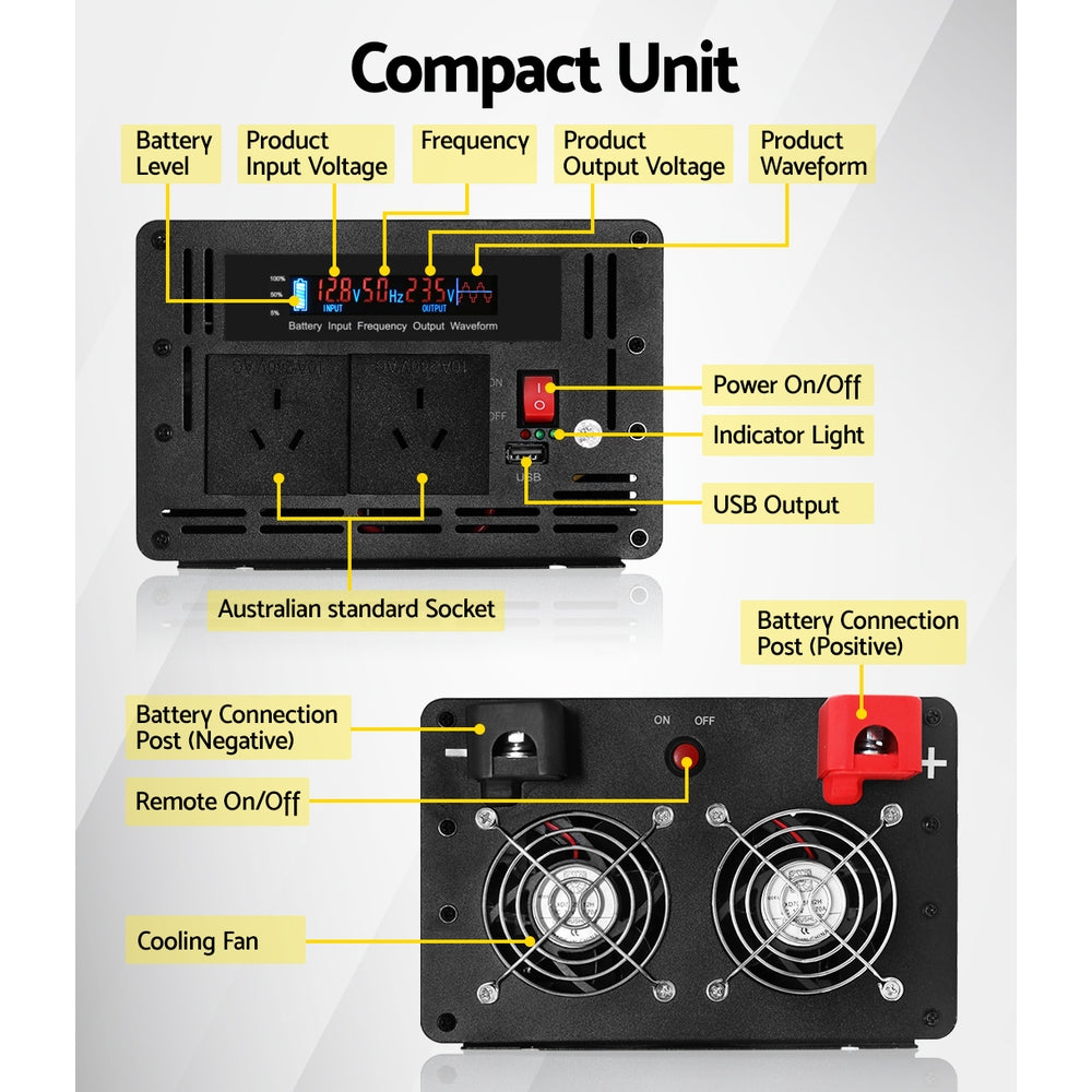 Giantz 2500W/5000W Pure Sine Wave Inverter – 12V to 240V Power Converter for Camping, Car & Boat