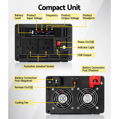 Giantz 2500W/5000W Pure Sine Wave Inverter – 12V to 240V Power Converter for Camping, Car & Boat