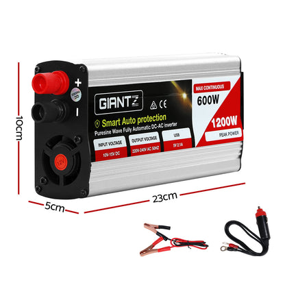 Giantz 600W/1200W Pure Sine Wave Inverter – 12V to 240V Power Converter for Car, Boat & Camping