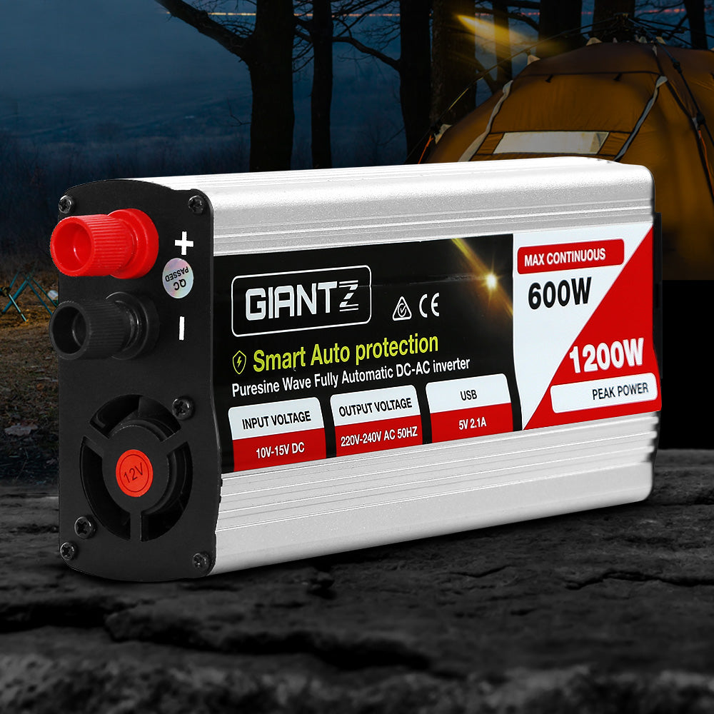 Giantz 600W/1200W Pure Sine Wave Inverter – 12V to 240V Power Converter for Car, Boat & Camping