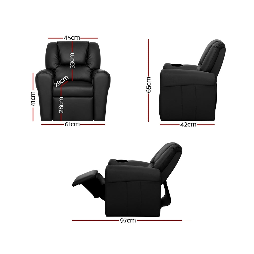 Braneit™ Kids Recliner Chair – Black PU Leather Sofa Armchair for Lounge & Playroom