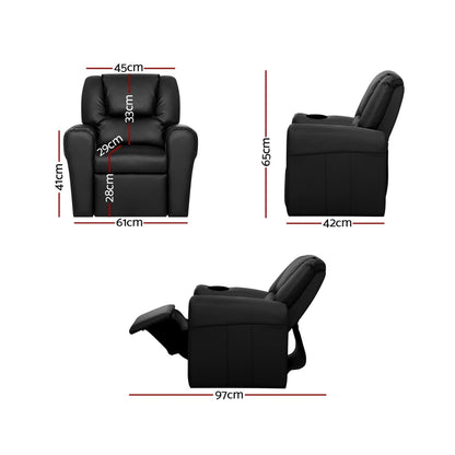 Braneit™ Kids Recliner Chair – Black PU Leather Sofa Armchair for Lounge & Playroom