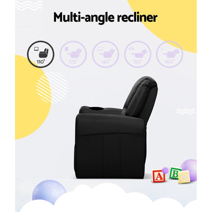 Braneit™ Kids Recliner Chair – Black PU Leather Sofa Armchair for Lounge & Playroom