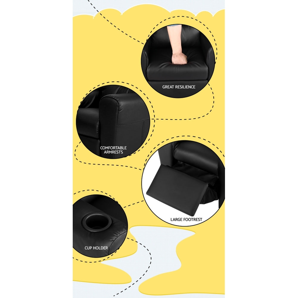 Braneit™ Kids Recliner Chair – Black PU Leather Sofa Armchair for Lounge & Playroom