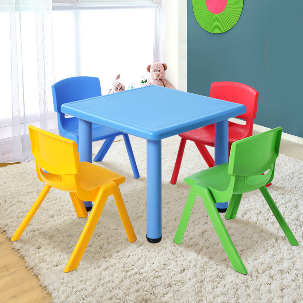 Keezi 5PCS Kids Table and Chairs Set – Plastic Study Desk with 4 Chairs