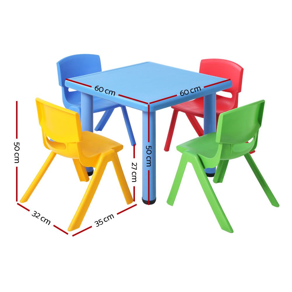 Keezi 5PCS Kids Table and Chairs Set – Plastic Study Desk with 4 Chairs