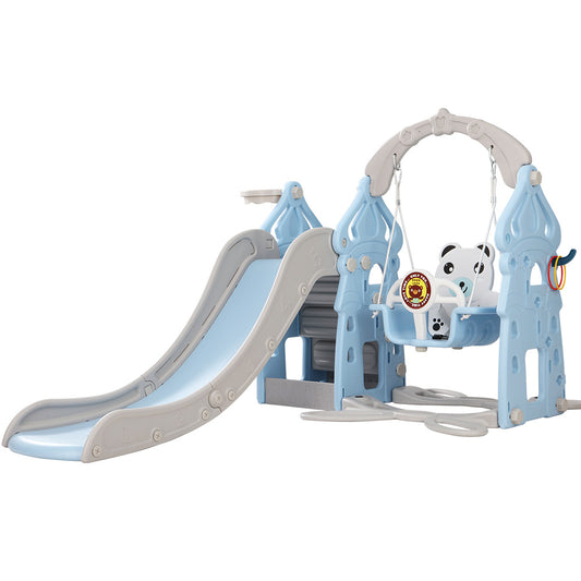 Keezi 170cm Kids Slide & Swing Set – Blue Outdoor Playground with Basketball Hoop & Rings