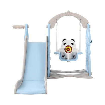 Keezi 170cm Kids Slide & Swing Set – Blue Outdoor Playground with Basketball Hoop & Rings