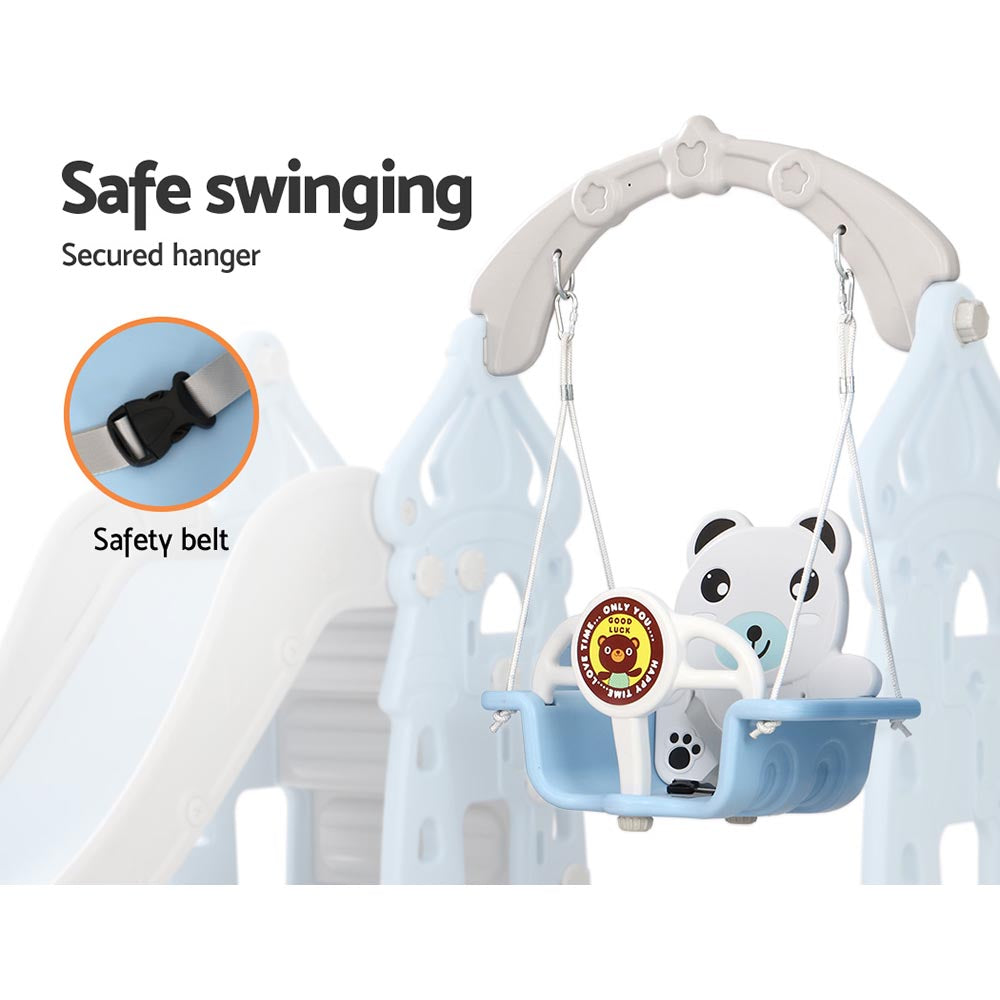 Keezi 170cm Kids Slide & Swing Set – Blue Outdoor Playground with Basketball Hoop & Rings