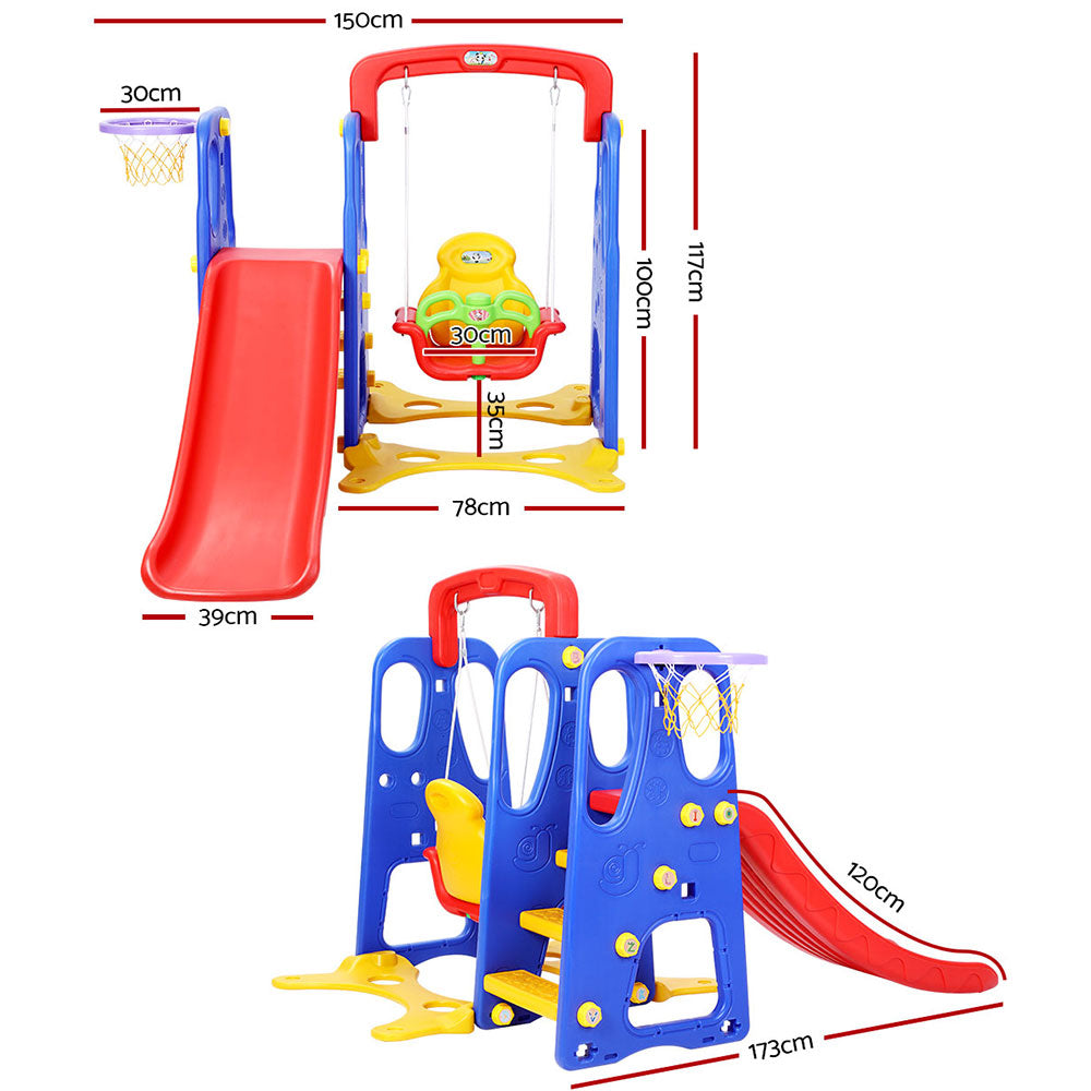 Keezi Kids Slide & Swing Set – 120cm Blue Outdoor Playground with Basketball Hoop
