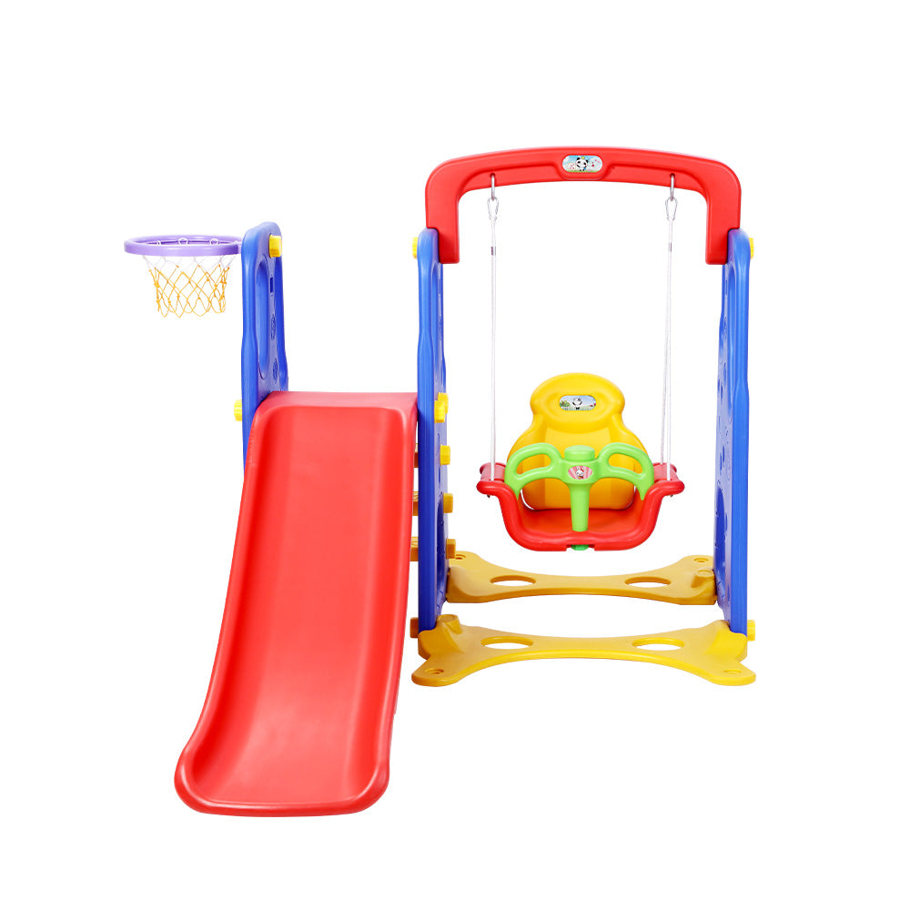 Keezi Kids Slide & Swing Set – 120cm Blue Outdoor Playground with Basketball Hoop