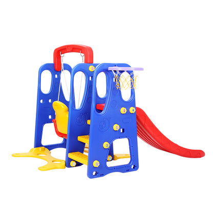 Keezi Kids Slide & Swing Set – 120cm Blue Outdoor Playground with Basketball Hoop