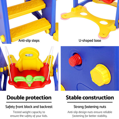 Keezi Kids Slide & Swing Set – 120cm Blue Outdoor Playground with Basketball Hoop