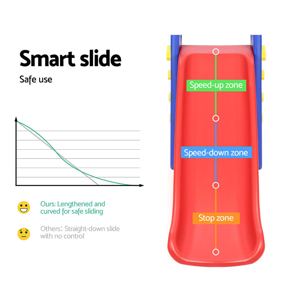 Keezi Kids Slide & Swing Set – 120cm Blue Outdoor Playground with Basketball Hoop