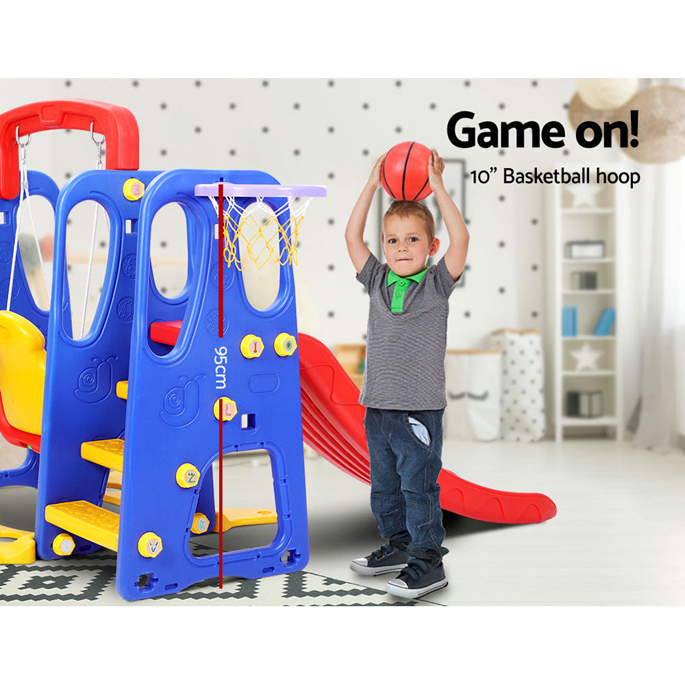 Keezi Kids Slide & Swing Set – 120cm Blue Outdoor Playground with Basketball Hoop