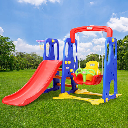 Keezi Kids Slide & Swing Set – 120cm Blue Outdoor Playground with Basketball Hoop