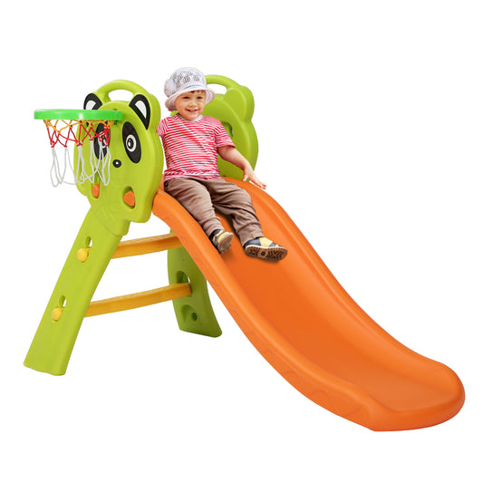 Keezi Kids Slide Set – 100cm Orange Playground with Basketball Hoop for Indoor & Outdoor Use
