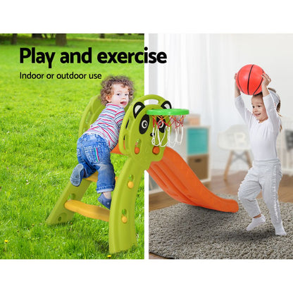 Keezi Kids Slide Set – 100cm Orange Playground with Basketball Hoop for Indoor & Outdoor Use