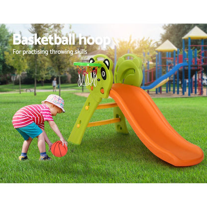 Keezi Kids Slide Set – 100cm Orange Playground with Basketball Hoop for Indoor & Outdoor Use