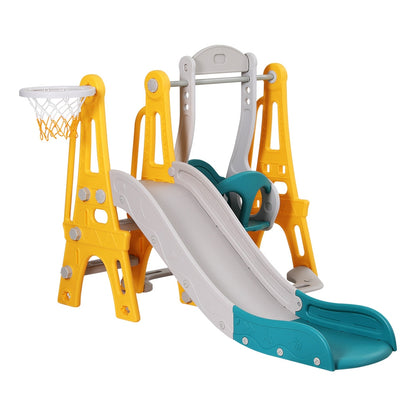 Keezi Kids Slide & Swing Set – 140cm Adjustable Outdoor Playset with Basketball Hoop (Green)