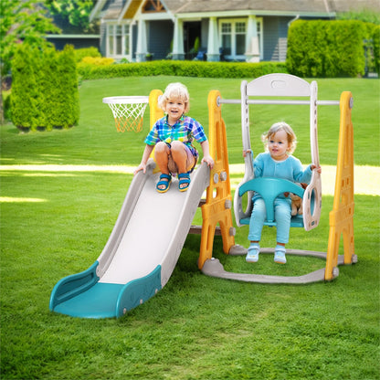 Keezi Kids Slide & Swing Set – 140cm Adjustable Outdoor Playset with Basketball Hoop (Green)